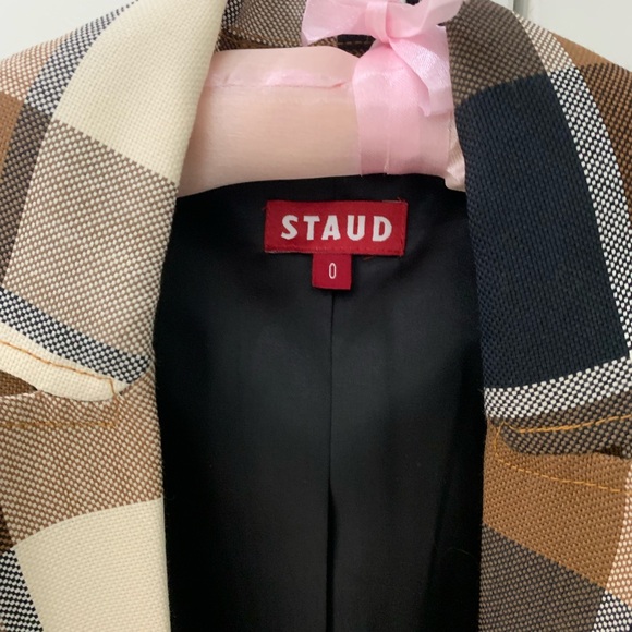 STAUD Plaid Blazer in Brown, Cream, and Black - Picture 8 of 14